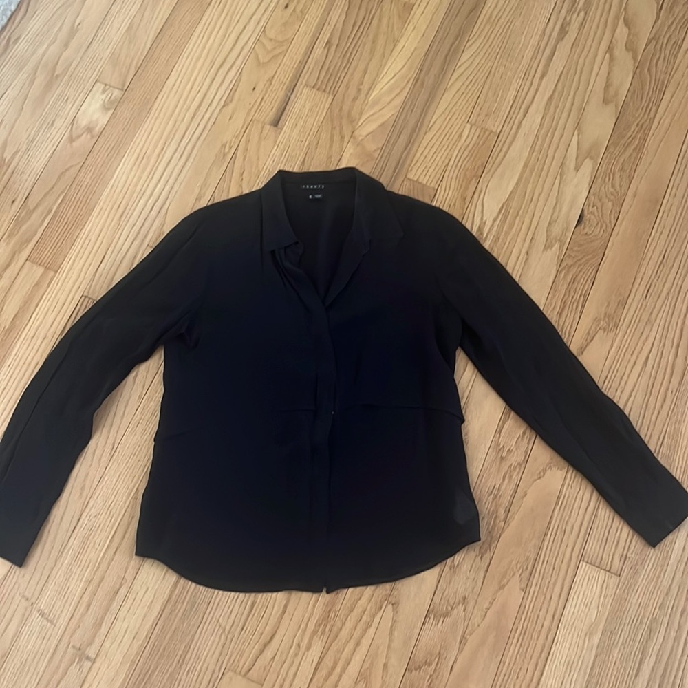 Theory sheer black silk blouse